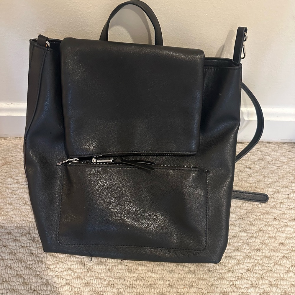 Stylish Black Leather Backpack